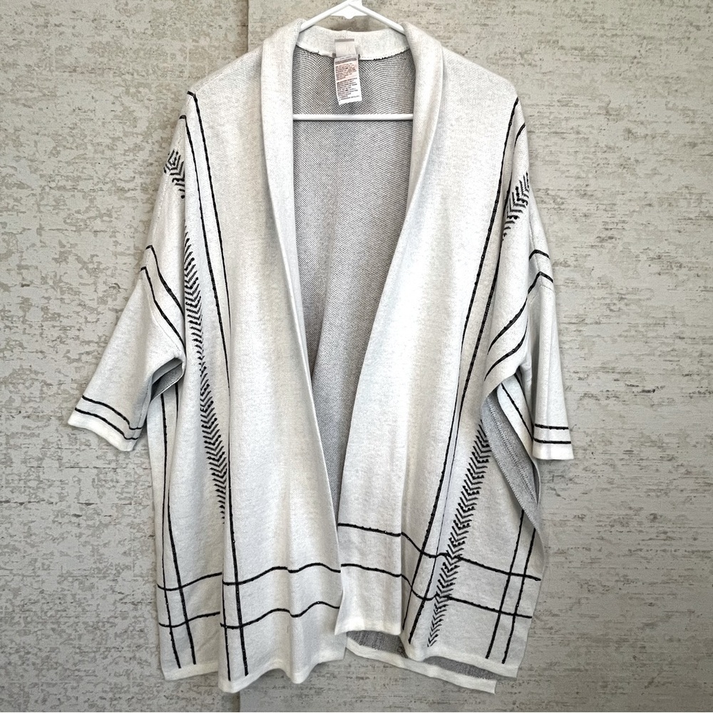 NWT Chicos Open Knit Eru Ruana Women's Cardigan Sweater Sz XL Shine Plaid